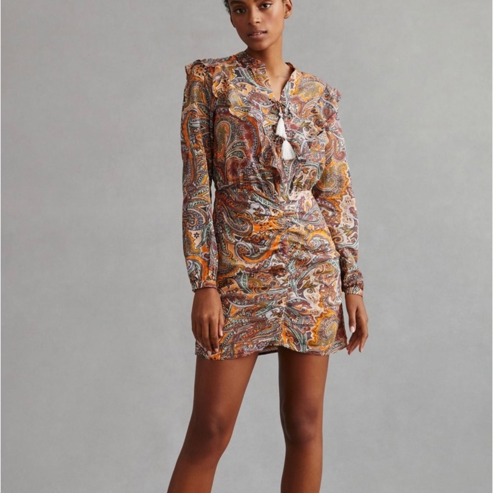 ANTHROPOLOGIE LACE MINI DRESS SIZE 8 COLOR ORANGE MOTIF NWT